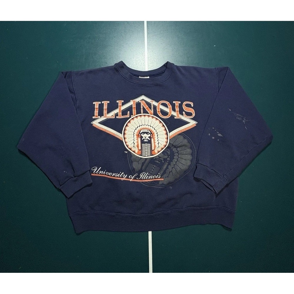 Vintage‎ 90s University Of Illinois Crewneck Sweatshirt Cropped Medium USA Made